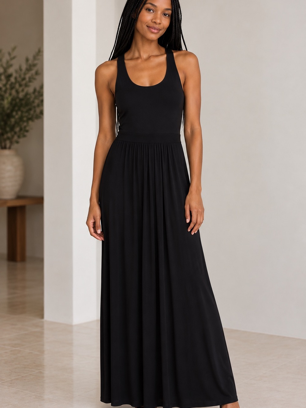 🌹MAKE OFFER🌹NWT BCBGMaxAzria Black Sleeveless Scoop Neck Maxi Adrienne Dress SM